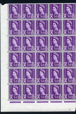 Scotland XS1 3d Cream Paper Cyl 3 no dot Block of 30