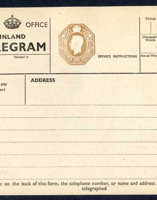 TP28 KGVI 1/- Post Office Telegram Form
