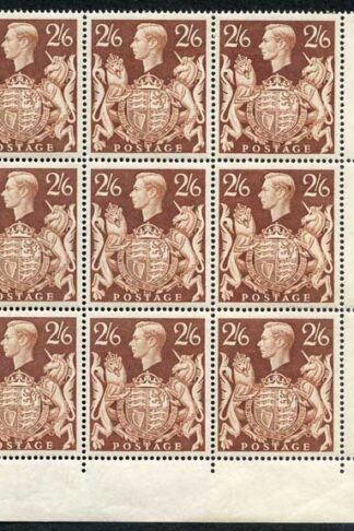 SG476 1939 2/6 Brown Square High Value Corner Block of NINE U/M