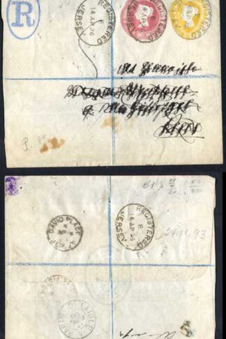 ESC123 QV 1 1/2d Yellow (24.11.93) 3d Carmine (24.11.93) Compound Envelope Used
