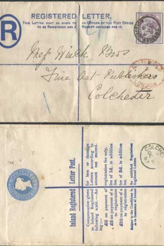 RP14 QV 2d Blue Registered Envelope Uprated Size G Inland Registered Underlined
