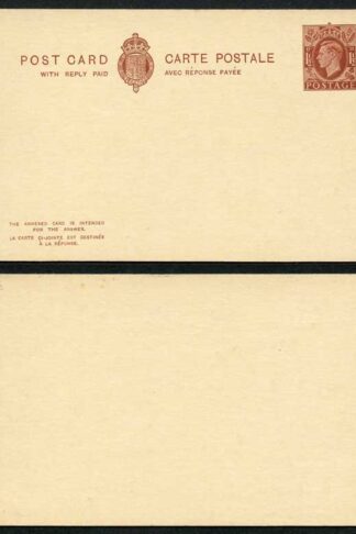 CP98 KGVI  1 1/2d+1 1/2d Brown Post Office Issue Postcard Foreign Reply Card Mi