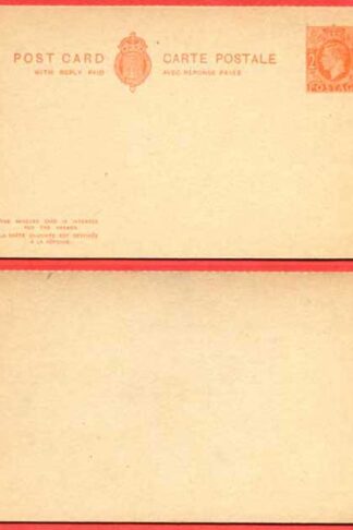 CP101b KGVI 2d+2d Orange Post Office Issue Postcard Inland Reply Rouletted Mint