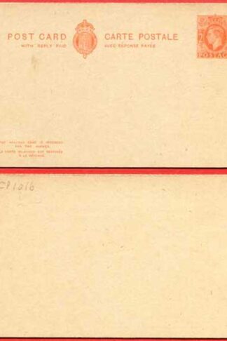 CP101b KGVI 2d+2d Orange Post Office Issue Postcard Inland Reply Rouletted Mint