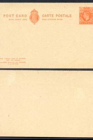 CP101b KGVI 2d+2d Orange Post Office Issue Postcard Inland Reply Rouletted Mint