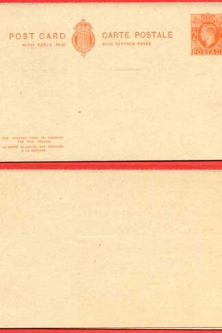 CP101b KGVI 2d+2d Orange Post Office Issue Postcard Inland Reply Rouletted Mint