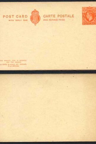 CP101b KGVI 2d Orange Foreign Reply Card on Buff card Mint Imperf