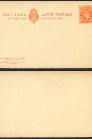 CP101b KGVI 2d Orange Foreign Reply Card on Buff card Mint Imperf