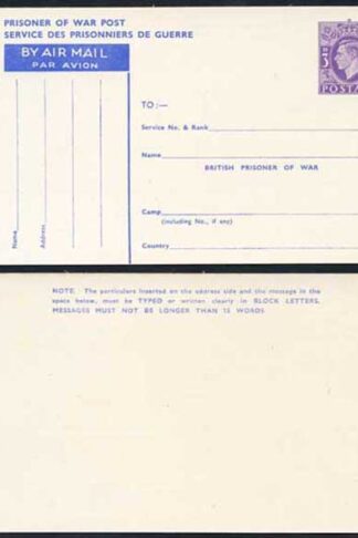 CP102 KGVI 1944 3d Post Office Issue Prisoner of War Post Card MINT