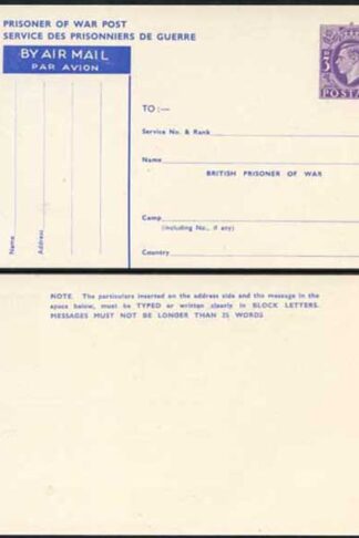 CP102 KGVI 1944 3d Post Office Issue Prisoner of War Post Card MINT