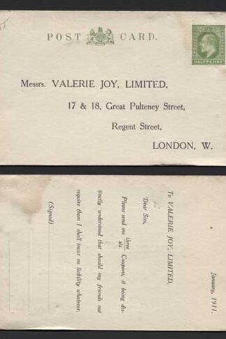 CS29 KEVII 1/2d Yellow Green Inland Card Size F Mint Pre Addressed