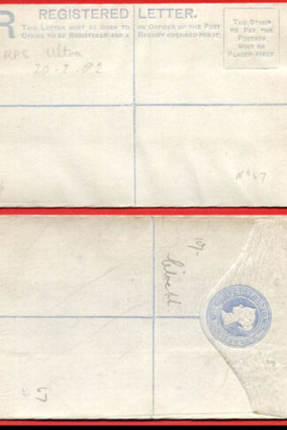 RP8 QV 2d Blue Registered Envelope size F Mint Dated 20-2-82