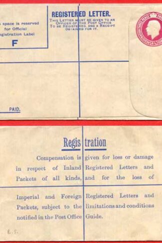 RP43 KGV 4 1/2d Puce Registered Envelope BLUE WATSON LINING Size F Mint