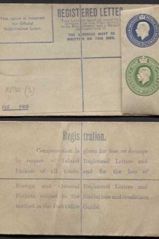 RP33 KGV 3 1/2d and 1/2d Registered Envelope size F Mint
