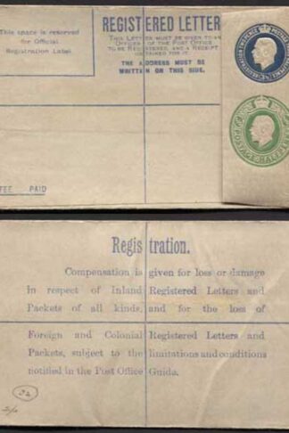 RP33 KGV 3 1/2d and 1/2d Registered Envelope size F Mint