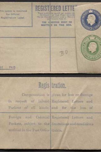 RP33 KGV 3 1/2d and 1/2d Registered Envelope size F Mint