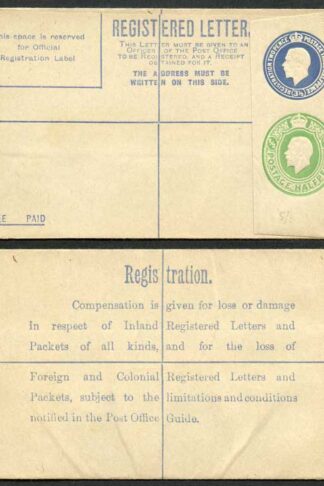RP33 KGV 3 1/2d and 1/2d Registered Envelope size F Mint