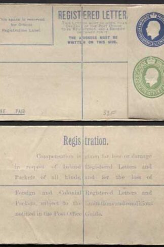 RP33 KGV 3 1/2d and 1/2d Registered Envelope size F Mint