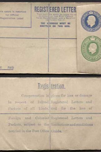 RP33 KGV 3 1/2d and 1/2d Registered Envelope size F Mint