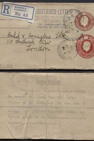 RP32 KGV 3d and 1d Registered Envelope size F Used