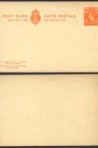 CP101b KGVI 2d Orange Foreign Reply Card on Buff card Mint Imperf