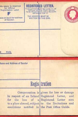 RP45 KGV 4 1/2d Puce Registered Envelope Size F Mint