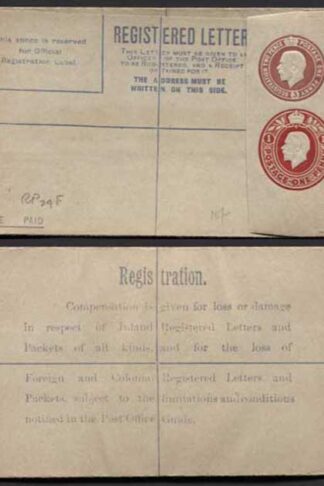 RP32 KGV 3d and 1d Registered Envelope size F Mint