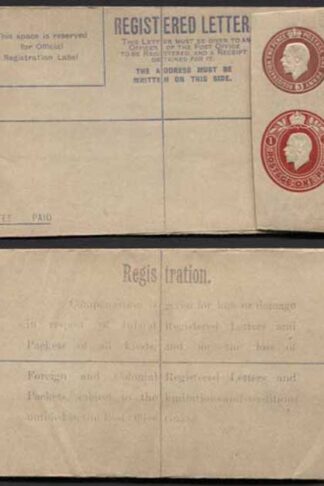 RP32 KGV 3d and 1d Registered Envelope size F Mint