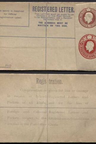 RP32 KGV 3d and 1d Registered Envelope size F Mint