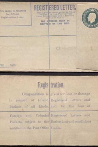 RP30b KGV 4d Grey-Green Registered Envelope Size F Flap 7 Imprint GO under Flap