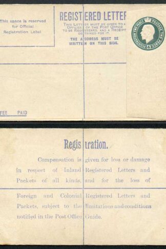 RP30b KGV 4d Grey-Green Registered Envelope Size F Flap 7 Imprint KO under Flap