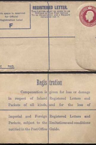 RP41 KGV 4 1/2d Puce Registered Envelope Size F Imperial and Foreign on Back  M