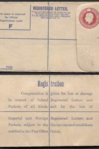 RP41 KGV 4 1/2d Puce Registered Envelope Size F Imperial and Foreign on Back  M