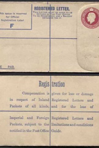 RP41 KGV 4 1/2d Puce Registered Envelope Size F Imperial and Foreign on Back  M