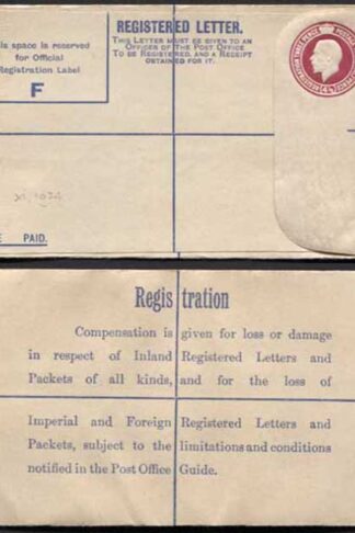 RP41 KGV 4 1/2d Puce Registered Envelope Size F Imperial and Foreign on Back  M