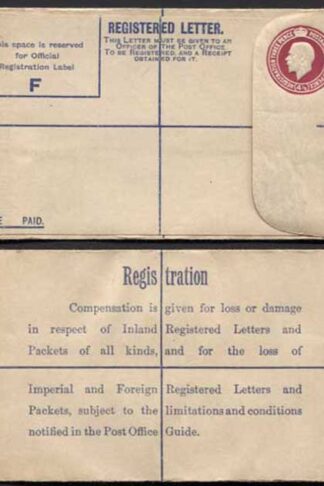 RP41 KGV 4 1/2d Puce Registered Envelope Size F Imperial and Foreign on Back  M