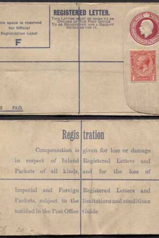 RP41 KGV 4 1/2d Puce Registered Envelope Size F Imperial and Foreign on Back  M