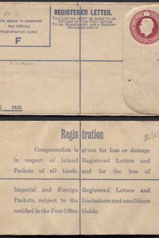 RP41 KGV 4 1/2d Puce Registered Envelope Size F Imperial and Foreign on Back  M