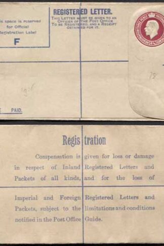 RP41 KGV 4 1/2d Puce Registered Envelope Size F Imperial and Foreign on Back  M