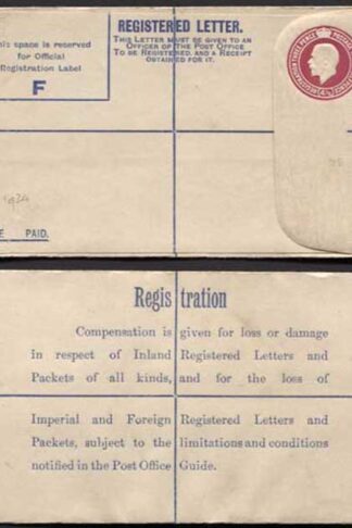 RP41 KGV 4 1/2d Puce Registered Envelope Size F Imperial and Foreign on Back  M