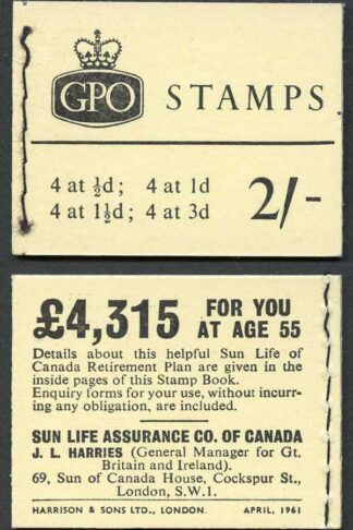 N4p 2/- Booklet April 1961 Phosphor Misplaced on 1 1/2d