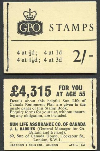 N4p 2/- Booklet April 1961 Phosphor BROAD BAND on 1d