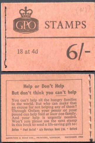 Q19 6/- Booklet Dec 1966 Crowns with Cylinder Number