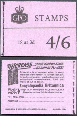 L21p 4/6 Violet Booklet Wmk Crowns Inverted Green Phosphor Aug 1960