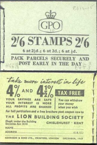 F61 2/6 Booklet Dec 1957 Wmk Edward