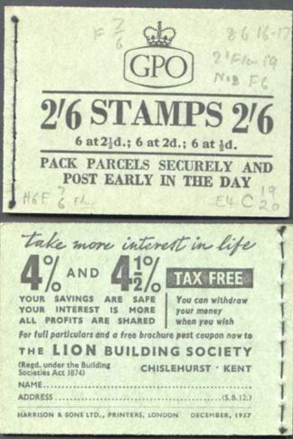 F61 2/6 Booklet Dec 1957 Wmk Edward