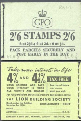 F61 2/6 Booklet Dec 1957 Wmk Edward