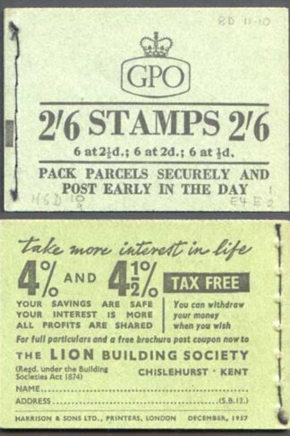 F61 2/6 Booklet Dec 1957 Wmk Edward