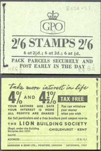 F61 2/6 Booklet Dec 1957 Wmk Edward