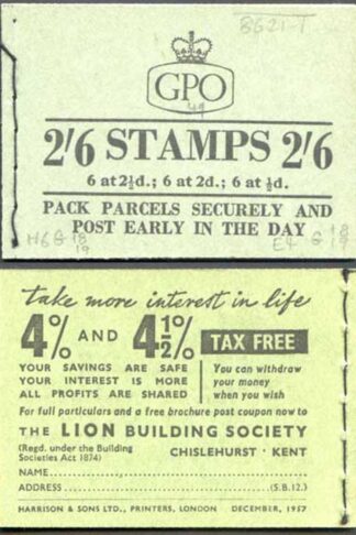 F61 2/6 Booklet Dec 1957 Wmk Edward